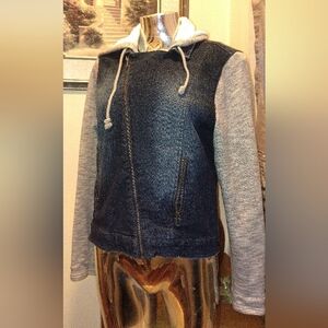 Women's Denim and Gray Hoodie Jacket XL